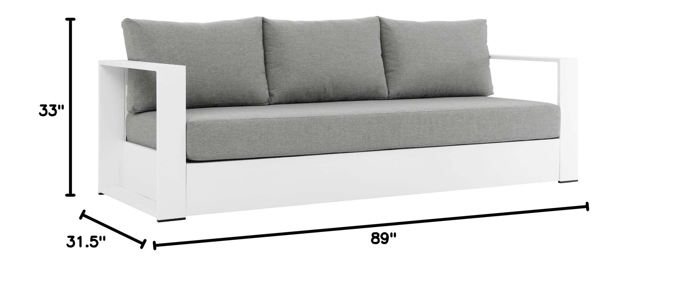 Modway Tahoe Aluminum Outdoor Patio Sofa - Weather-Resistant White Gray Modern Garden Furniture for Backyard, Poolside & Patio Relaxation