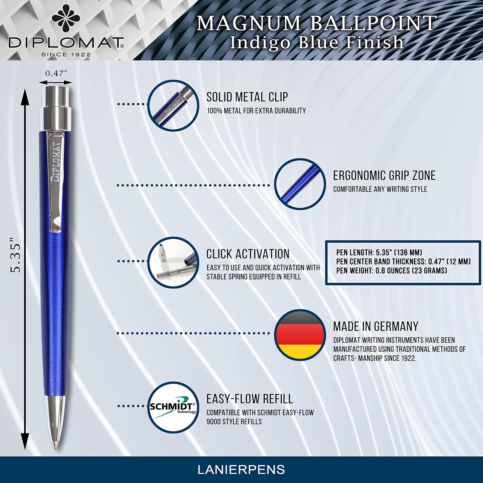 Diplomat Magnum Indigo Blue Fountain Pen Set - Premium Writing Instrument for Professionals & Students - Perfect for Office, School & Gift Giving
