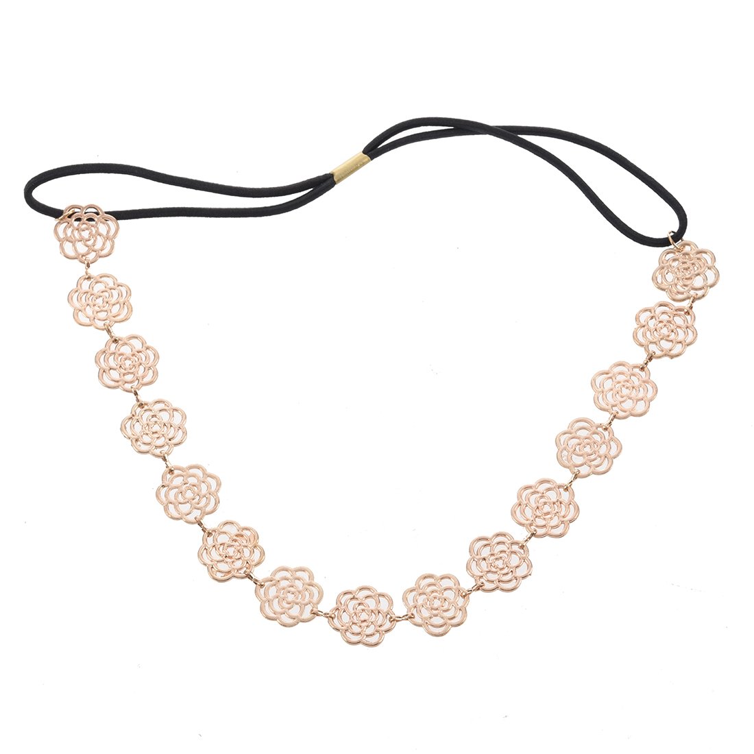 RETYLY Elegant Metallic Rose Flower Hair Band for Women - Gold Hollow Elastic Headband for Daily Wear, Parties, and Special Occasions