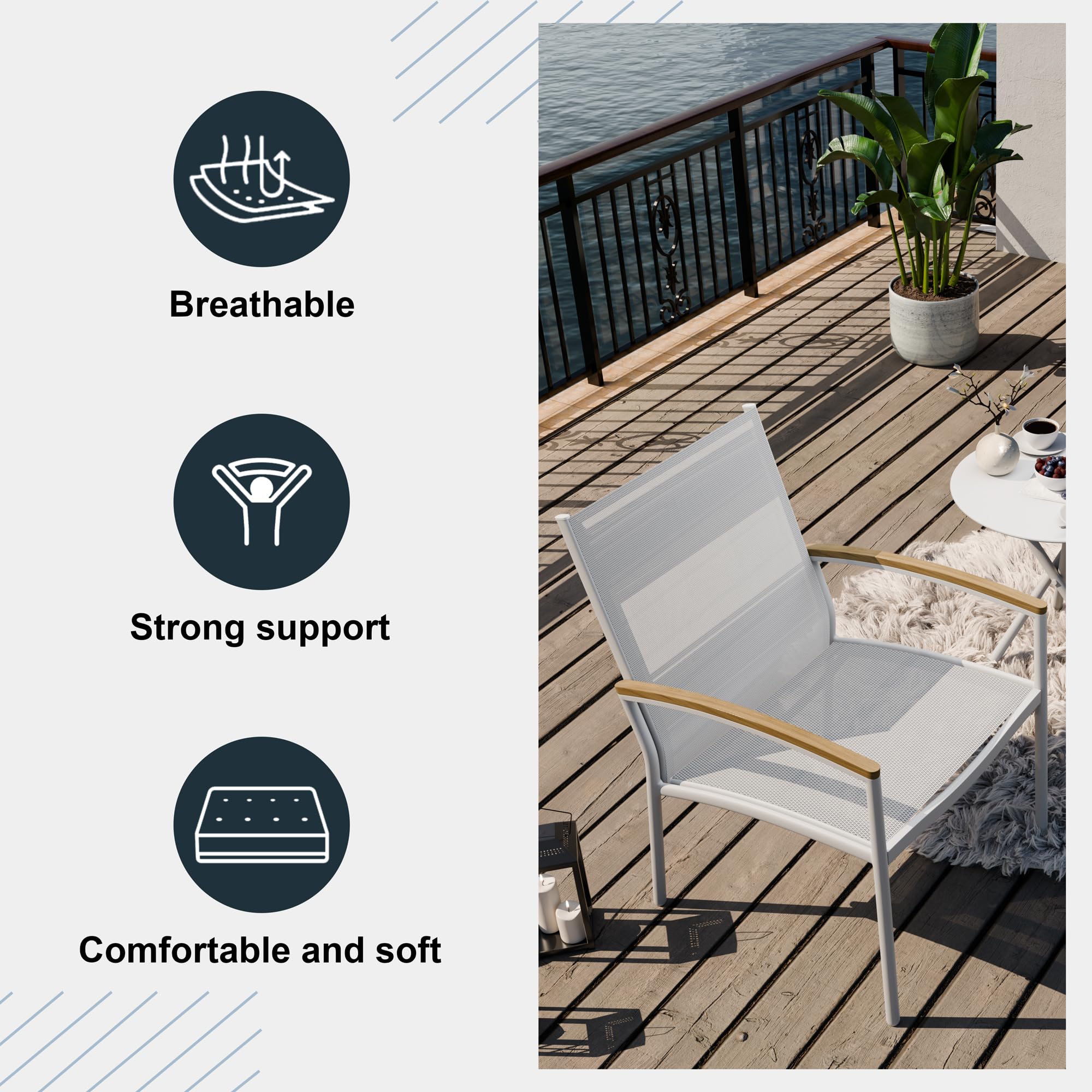 SUNLEI 3-Piece Outdoor Patio Bistro Set - Black Metal Chairs & Coffee Table Conversation Set for Garden, Balcony, or Backyard (Non-Rocking, White Finish) - Perfect for Relaxing, Entertaining, and Outdoor Dining
