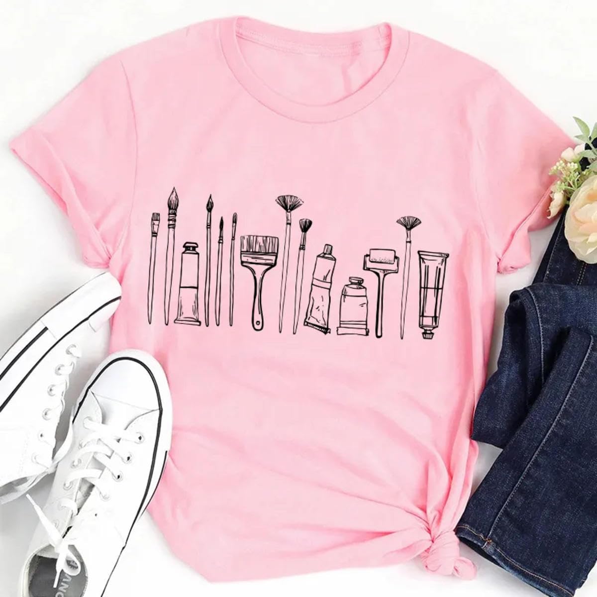 Vintage Art Teacher T-Shirt - Sketch & Paint Brushes Design - Perfect for Artists, Educators & Art Lovers