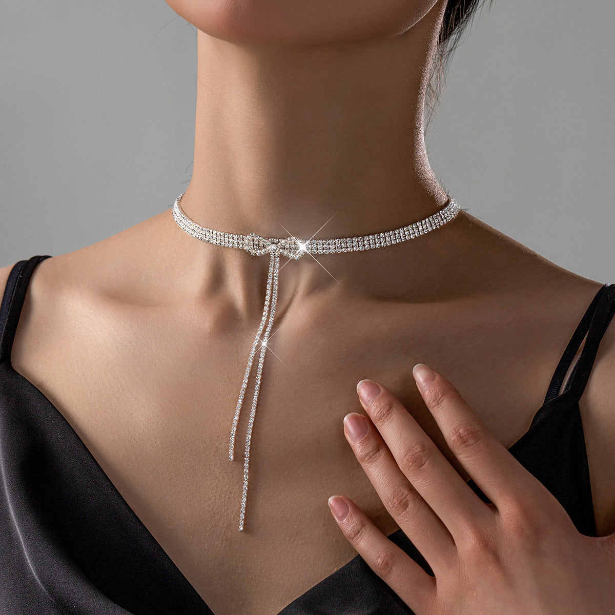 Sparkly Rhinestone Ribbon Choker Necklace for Women | Elegant Y Necklace with Crystals | Perfect for Parties, Weddings & Evening Events | HN537