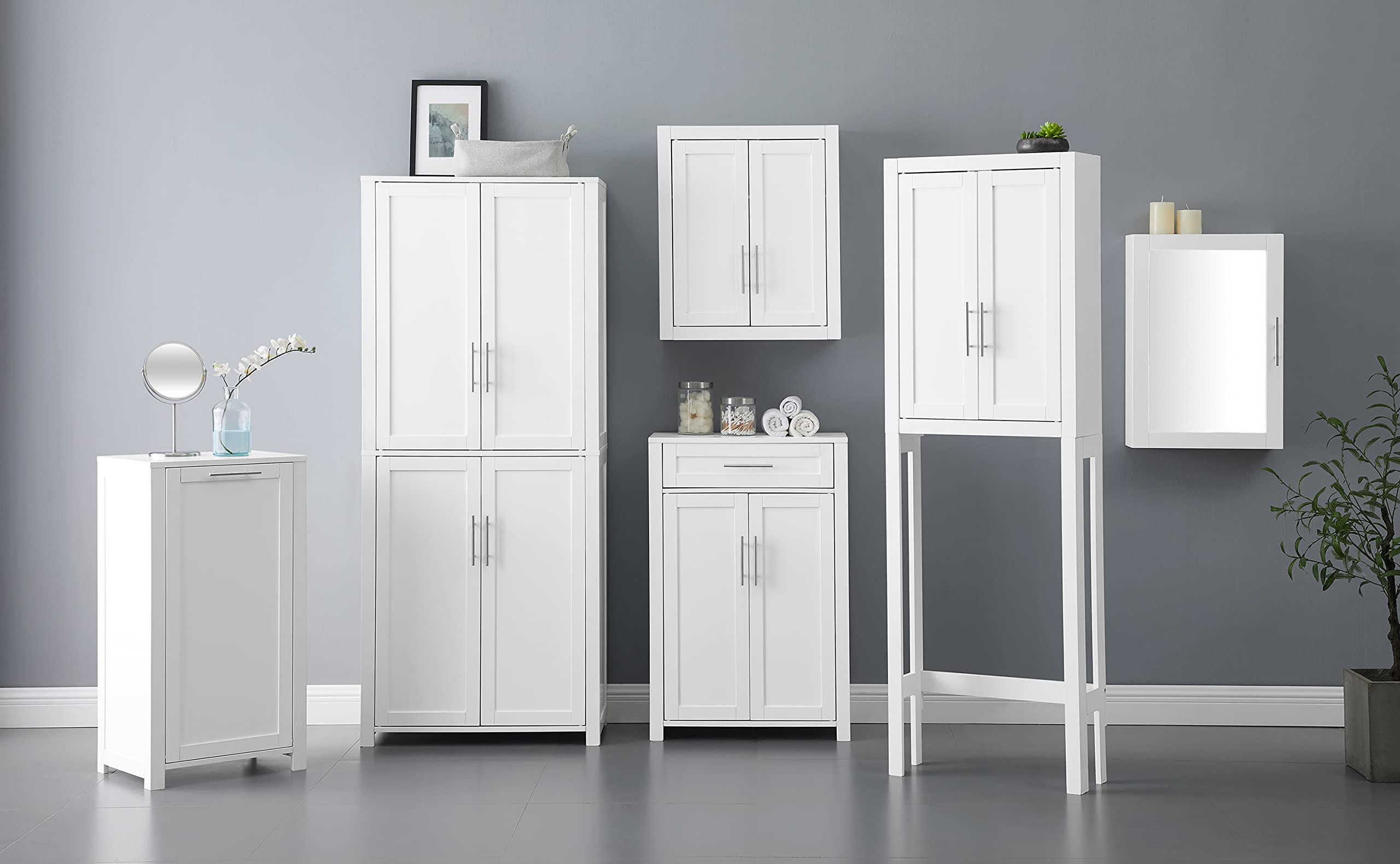 Crosley Furniture Savannah 2-Piece White Pantry Storage Cabinet Set with Adjustable Shelves for Kitchen, Dining Room & Laundry Room Organization | Space-Saving Home Storage Solution
