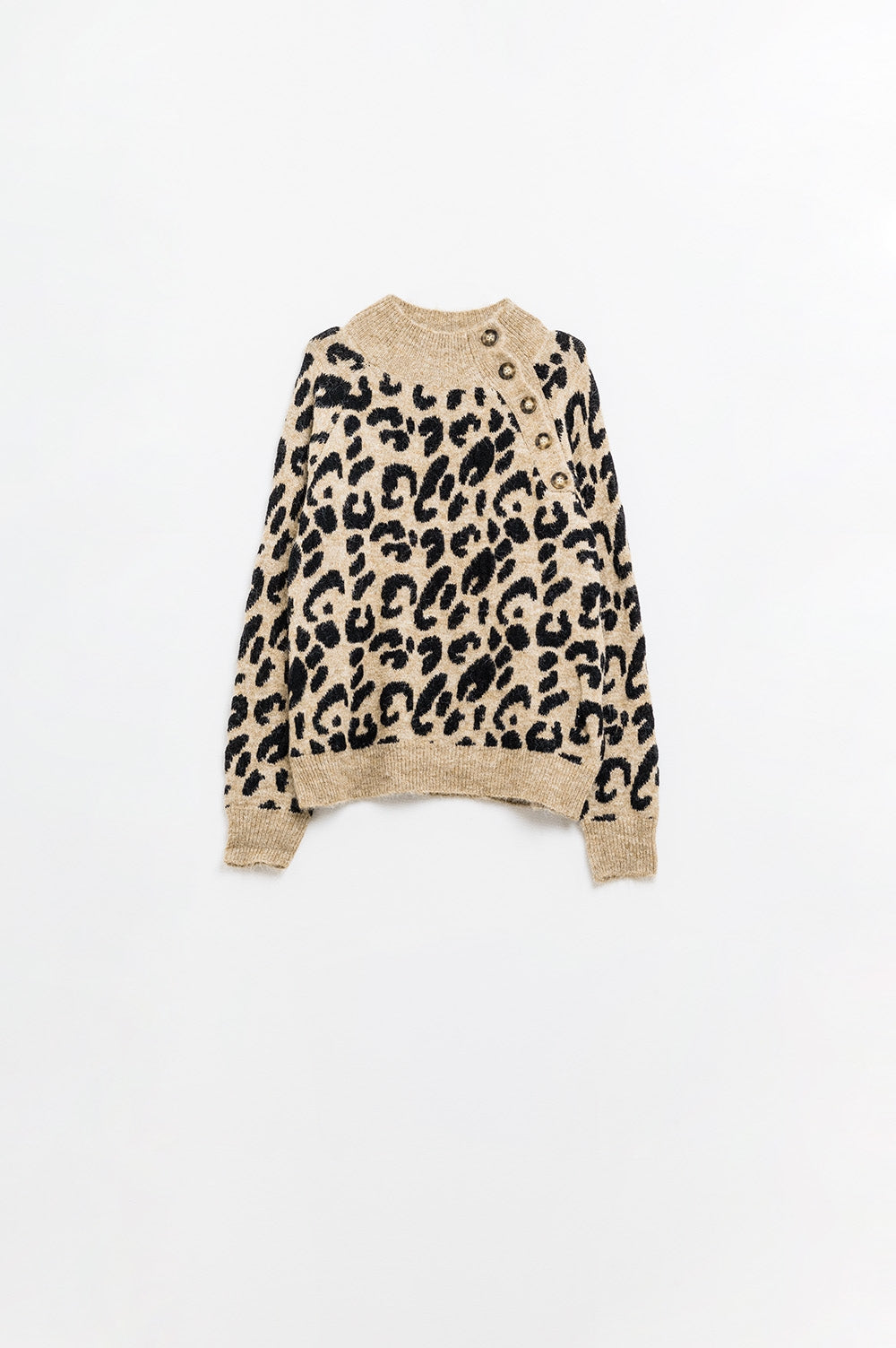 Leopard Print Knit Pullover with Side Buttons - Stylish Casual Wear for Women, Perfect for Office, Date Night & Fall Outfits