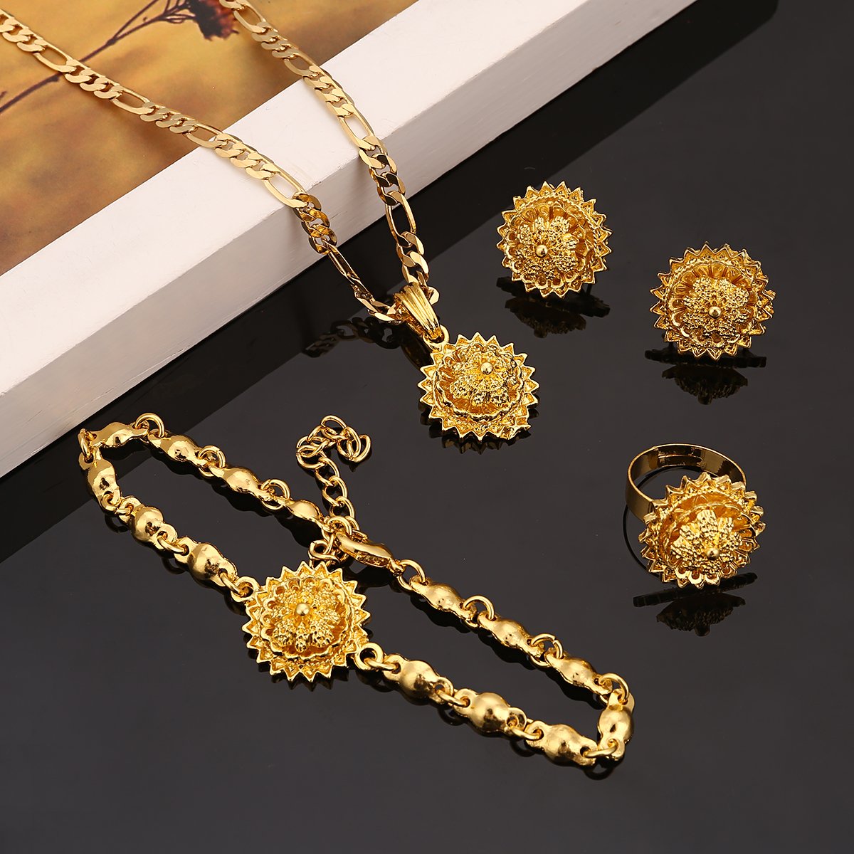 Ethiopian Habesha Jewelry Set - Handmade Necklace, Earrings, Bracelet & Ring - Authentic African Cultural Accessories for Women - Perfect for Weddings, Parties & Special Occasions