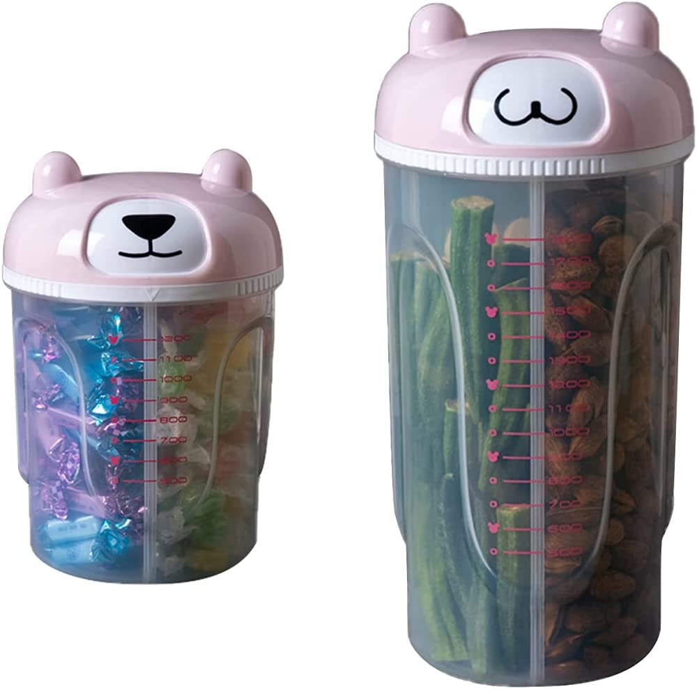 2-Pack Airtight 3-Compartment Kitchen Storage Containers for Snacks, Grains, Nuts & Rice - BPA-Free Food Storage Jars with Lids | Pantry Organization, Meal Prep & Countertop Display (Pink)