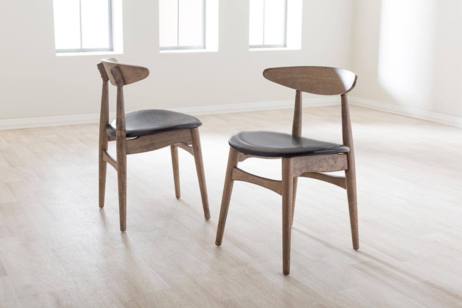 Baxton Studio Edna Faux Leather Dining Chairs Set of 2 - Black PU Leather Modern Kitchen Chairs for Dining Room, Restaurant & Home Decor