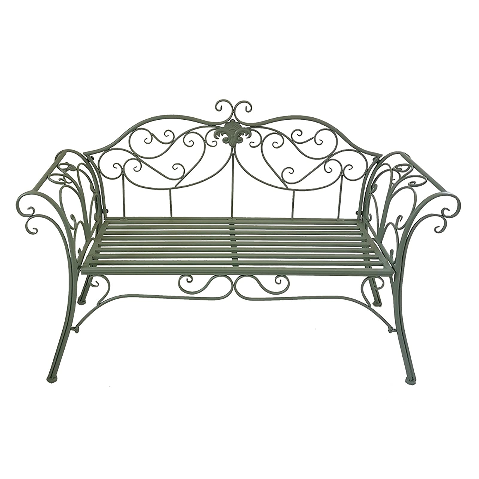 Outdoor Metal Garden Bench with Decorative Cast Iron Backrest - Double Seat Patio Furniture for Garden, Yard, Balcony, Park, Porch & Sunroom - Durable Green Outdoor Seating for Relaxing in Nature