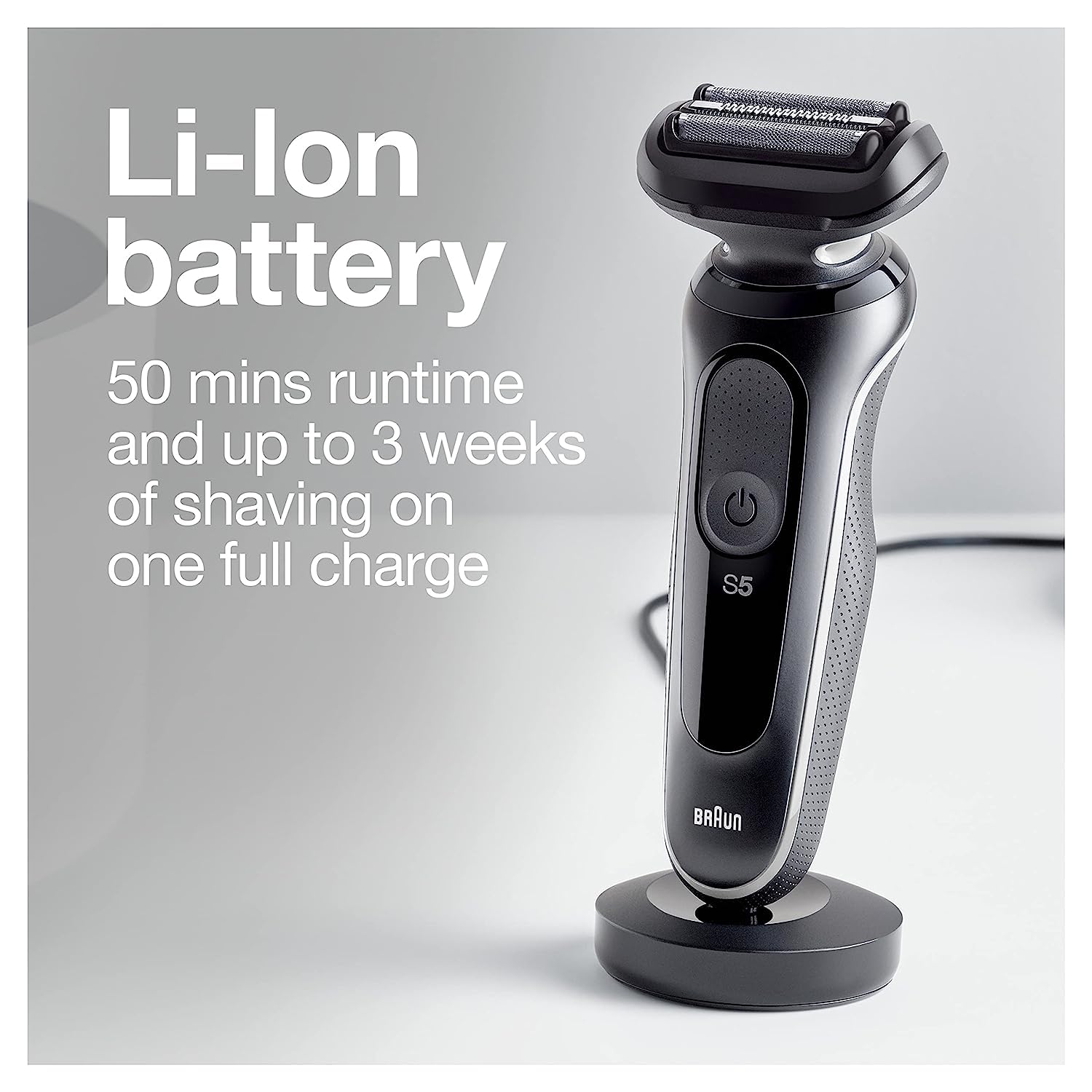 Braun Series 5 5050cs Electric Razor for Men - Waterproof Foil Shaver with Beard Trimmer & Body Groomer - Wet & Dry Rechargeable Shaver with Charging Stand (Blue) - Perfect for Travel, Gym & Daily Grooming Routine