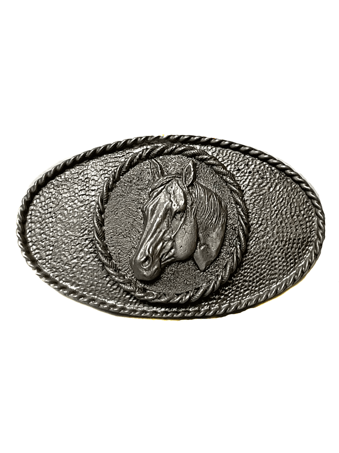 Colorado Silver Star 5527 P Horsehead Oval Belt Buckle in Pewter - Western Style Accessory for Cowboy Boots, Jeans & Rodeo Outfits