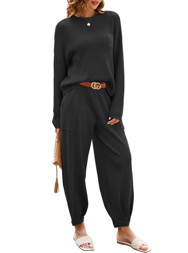 Oten Women's Two Piece Outfits - Cozy Sweater Sets with Long Sleeve Knit Pullover Tops & High Waisted Pants Tracksuit Lounge Sets | Perfect for Home, Office & Casual Outings