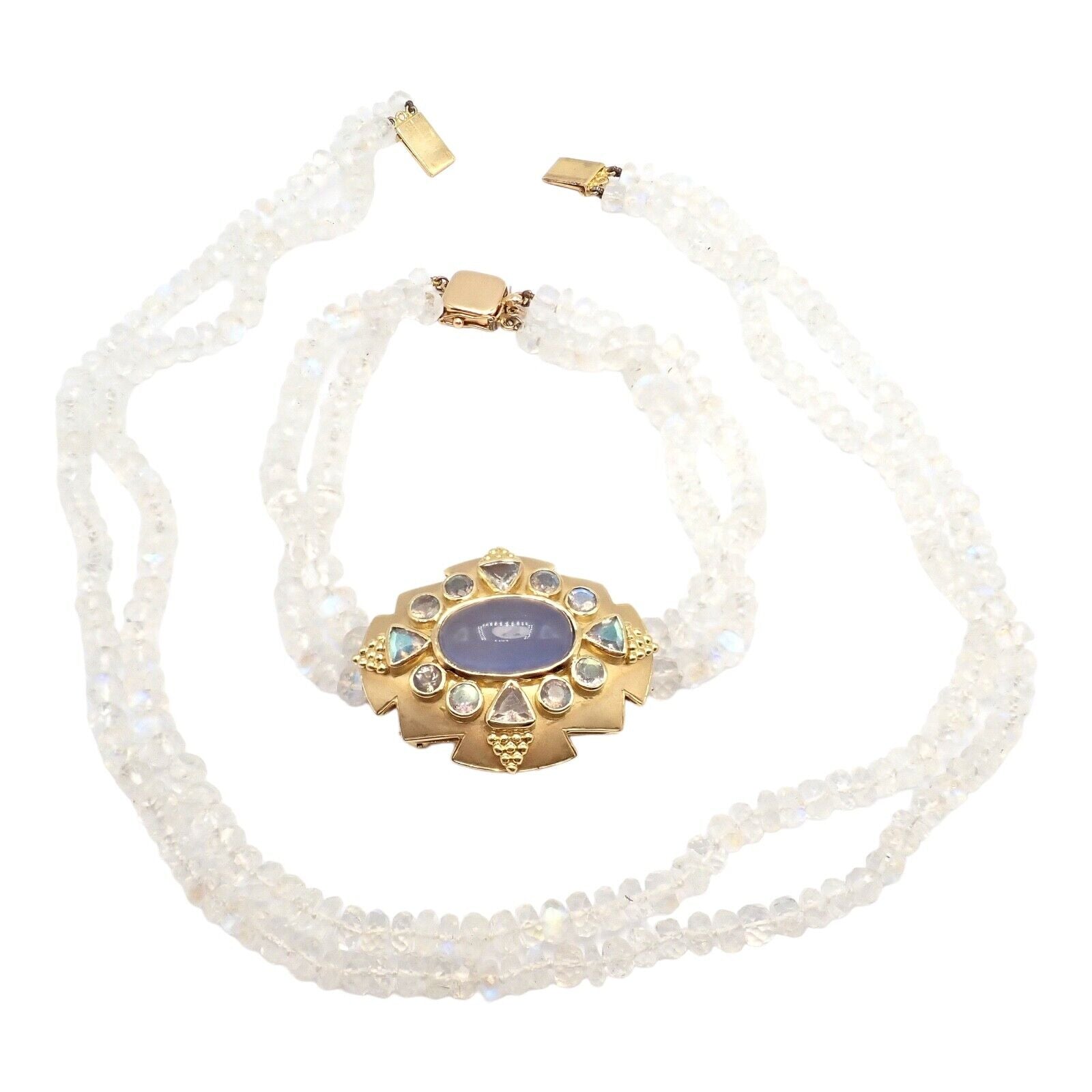 Paula Crevoshay 18k Gold Moonstone Chalcedony Jewelry Set - Brooch, Bracelet & Necklace OOAK for Special Occasions & Luxury Gifts