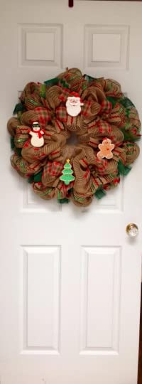 Handmade Gingerbread Cookies Christmas Wreath - Festive Deco Mesh Holiday Decor for Door, Wall, and Fireplace Mantel