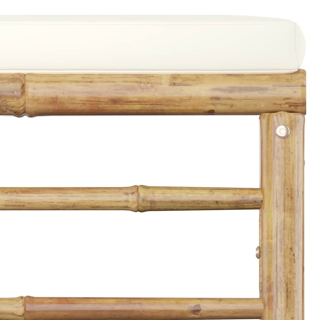 Premium Bamboo Patio Footrest with Cream White Cushion - Outdoor Lounge Furniture for Garden, Poolside, Backyard & Deck - Perfect for Relaxing, Sunbathing & Lounging