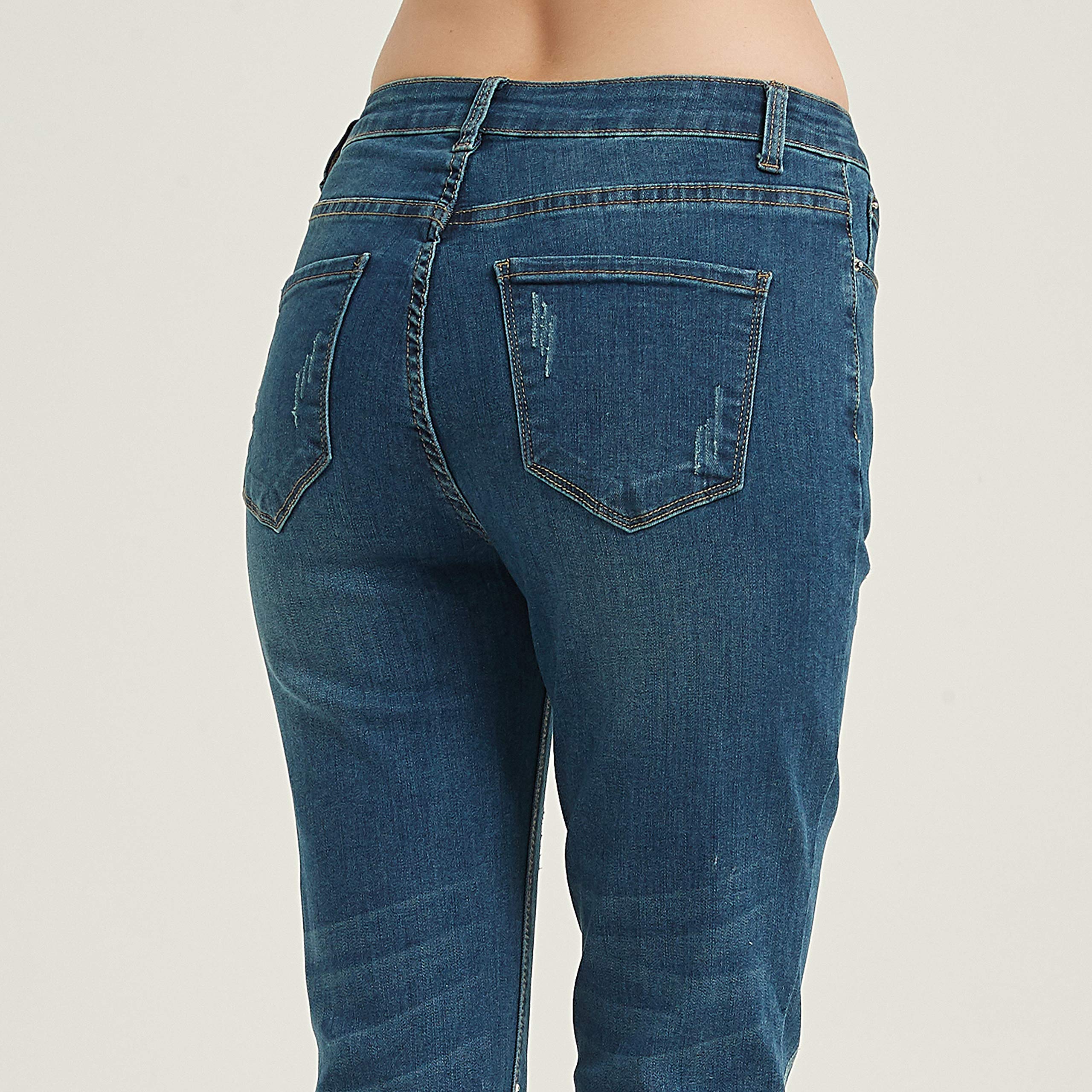 Lisskolo Women's Embroidered Stretch Skinny Capri Jeans - Mid-Rise Cropped Denim Pants for Casual Wear & Summer Outfits