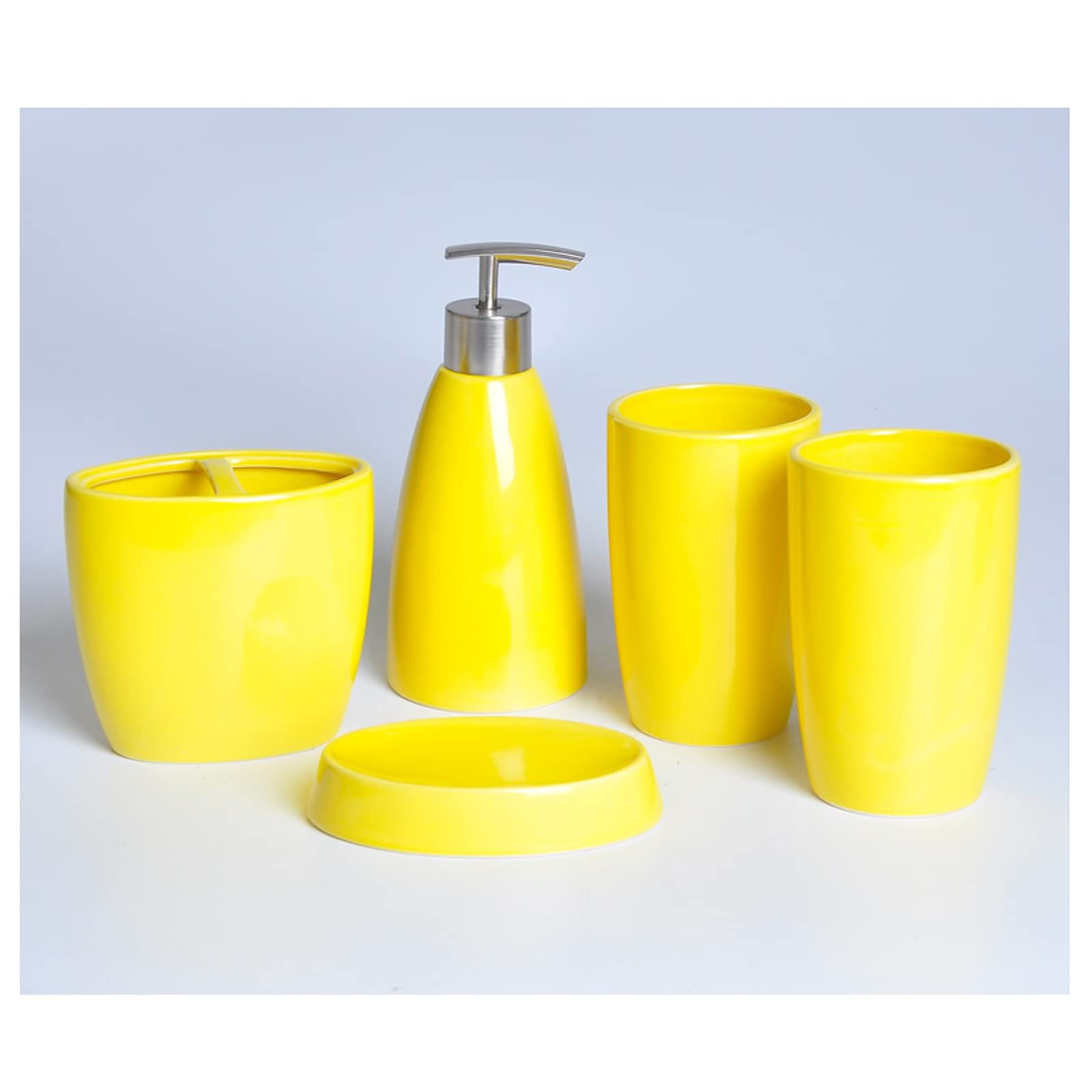 Ceramic Soap Dispenser Set - 4-Piece Bathroom Accessories for Hand Soap, Lotion, Mouthwash & Toothbrush Holder - Refillable & Durable for Home, Kitchen, and Bathroom Decor