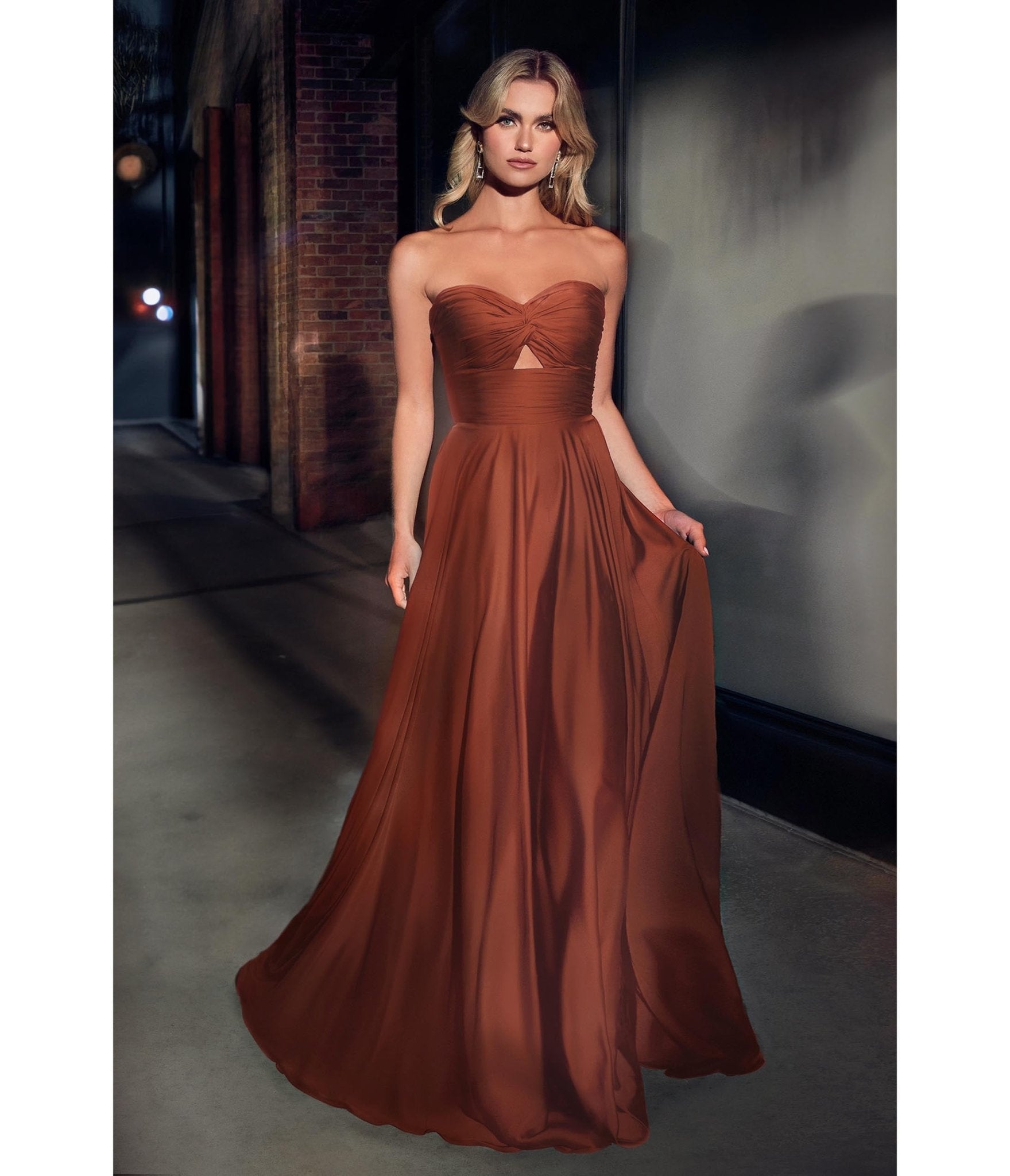 Ladivine by Cinderella Divine Sienna Satin Strapless Keyhole Evening Gown - Elegant Formal Dress for Prom, Wedding, Black Tie Events & Special Occasions
