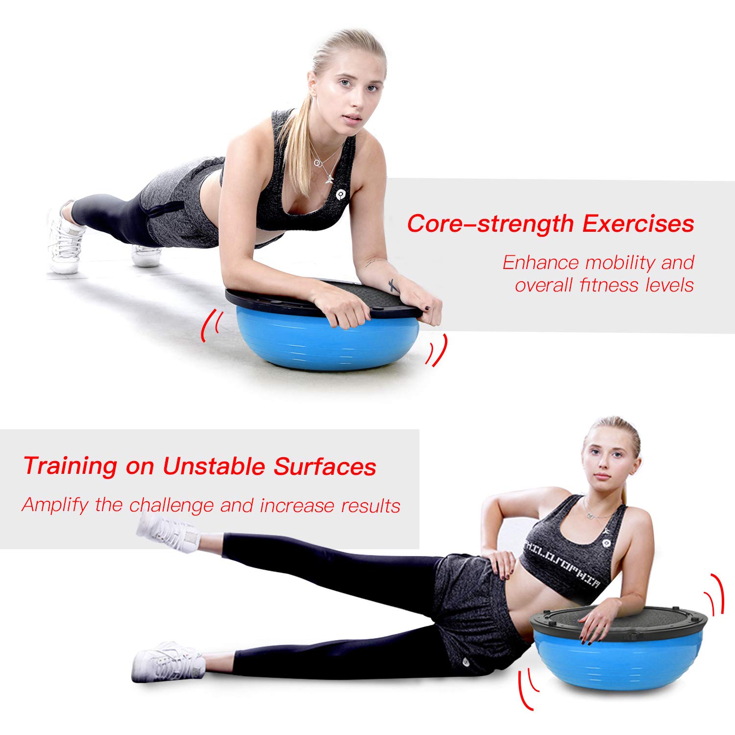 EVERYMILE 23.6 Inch Anti-Skid Balance Ball Trainer with Resistance Bands & Pump - Stability Yoga Exercise Ball for Core Training, Home Gym Workouts | Perfect for Pilates, Physical Therapy & Office Chair Replacement