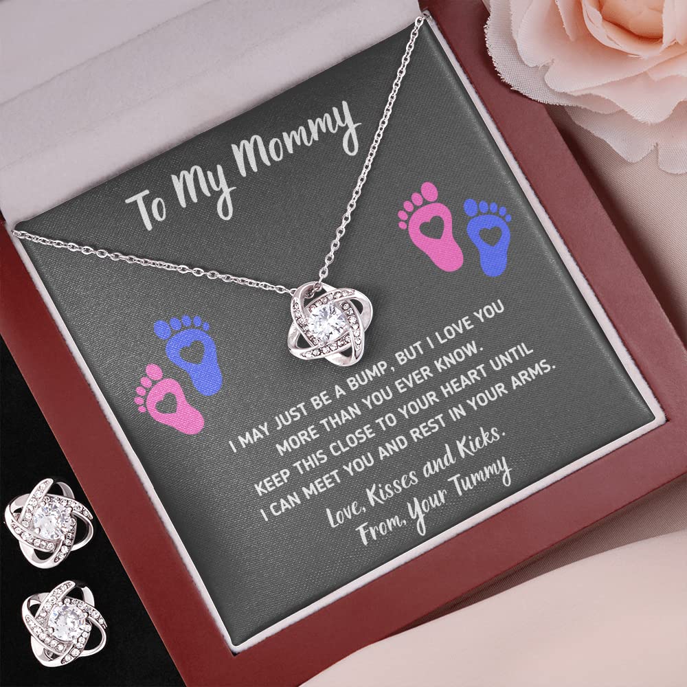 Baby Feet Jewelry Necklace - Heartfelt Gift for First Time Moms & Pregnant Women | Mommy to Be Keepsake with Baby Bump Charm | Includes Elegant LED Gift Box & Matching Earrings | Perfect for Baby Showers, Mother's Day & Pregnancy Announcements