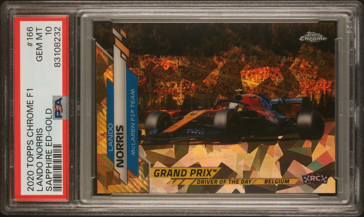 2020 Topps Chrome F1 Lando Norris #166 Gold Rookie Card PSA 10 /50 - Rare Collectible for F1 Fans & Sports Memorabilia Enthusiasts