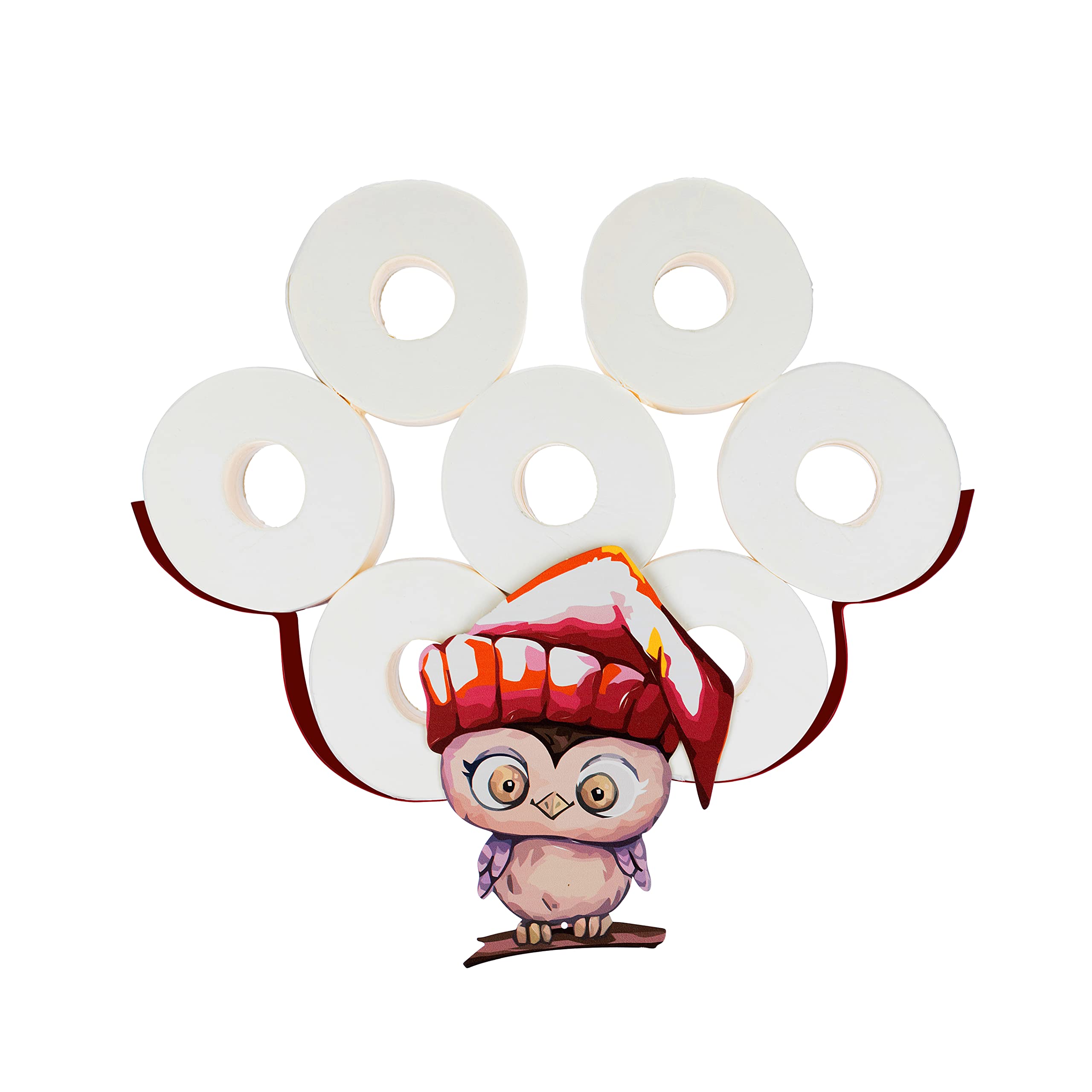 Heavy Duty Iron Toilet Paper Holder Stand - Wall Mounted Bathroom Tissue Roll Rack with Unique Owl Design - Easy Installation for Home, Office, or RV Use - Modern and Colorful Bathroom Accessory
