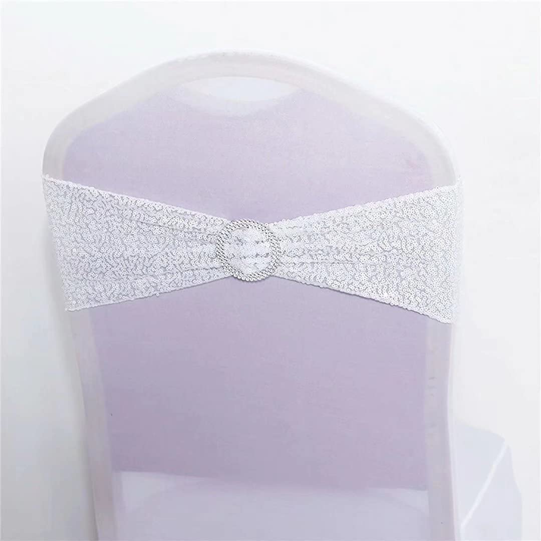 100 Pack Sequin Chair Belts - Stretchable Sequin Trim for Chair Covers, Wedding Decor, Party Supplies, Banquet & Event Decoration (White, 100 PCS) - Perfect for Romantic Weddings, Festive Parties, Hotel Receptions & Home Decor