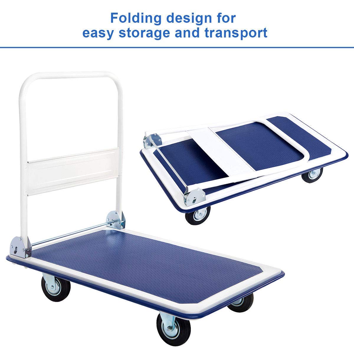Zimbala Heavy Duty Folding Push Cart Dolly - 660lbs Capacity Rolling Hand Truck with 360° Swivel Wheels, Foldable Moving Platform for Warehouse, Home & Office Use | Ideal for Luggage Transport, Moving Boxes & Storage Organization