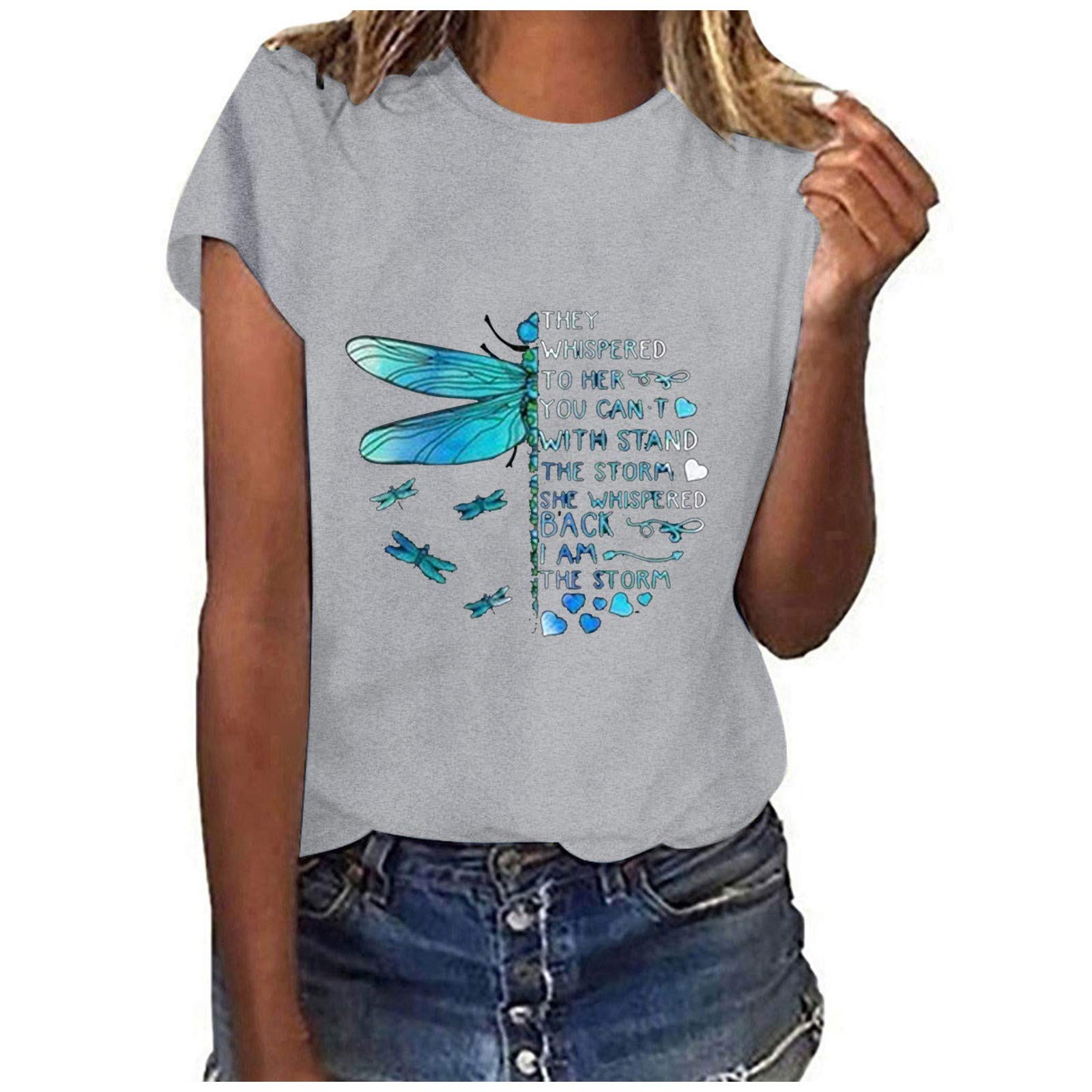 Kamendita Women's Funny Cute Dragonfly Graphic T-Shirt - Short Sleeve Casual Summer Tee Top for Everyday Wear, Outings & Vacation