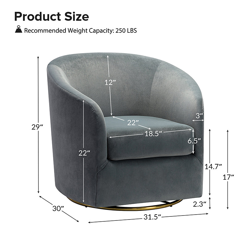 Emanuela Velvet Swivel Barrel Armchair - Modern Accent Chair for Living Room, Bedroom & Office - 360° Rotating Comfortable Lounge Chair with Soft Upholstery - Perfect for Reading, Relaxing & Home Decor