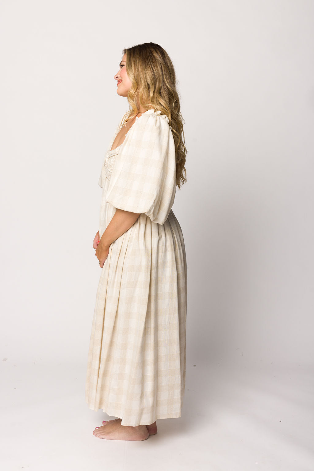 Harlow Maxi Dress in Natural Plaid - Bump Friendly Maternity Dress (Sizes S-3XL) for Pregnancy, Nursing & Everyday Comfort