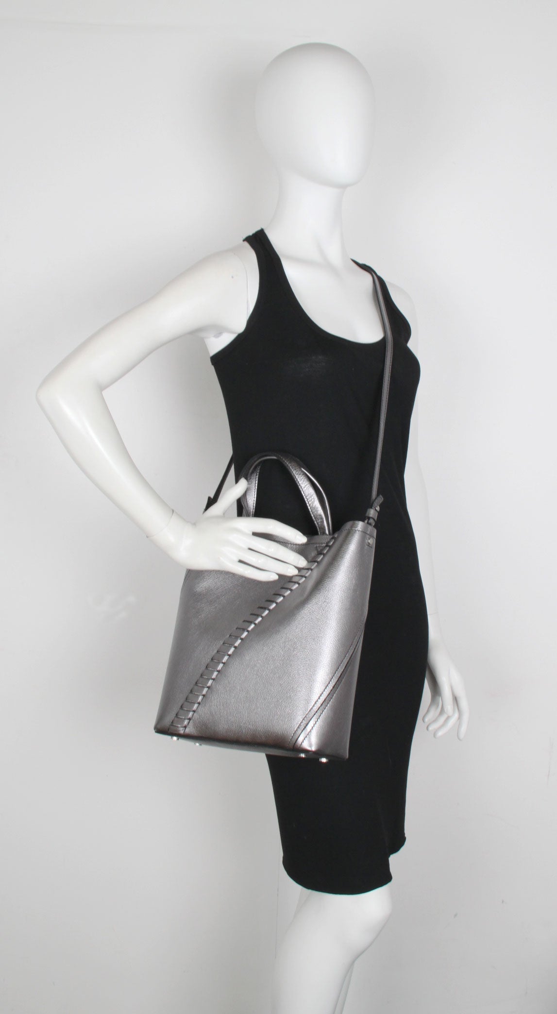 PS Hex Tote Metal Bag in Dark Silver - Stylish & Durable Handbag for Women, Perfect for Work, Travel & Everyday Use