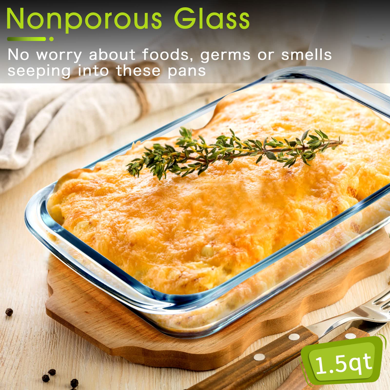 2-Pack Mini 1.5 Quart Glass Baking Dishes for Oven - Single Serve Oblong Casserole Pans, Rectangular Bakeware for Cooking & Meal Prep | Perfect for Lasagna, Brownies & Small Batch Baking