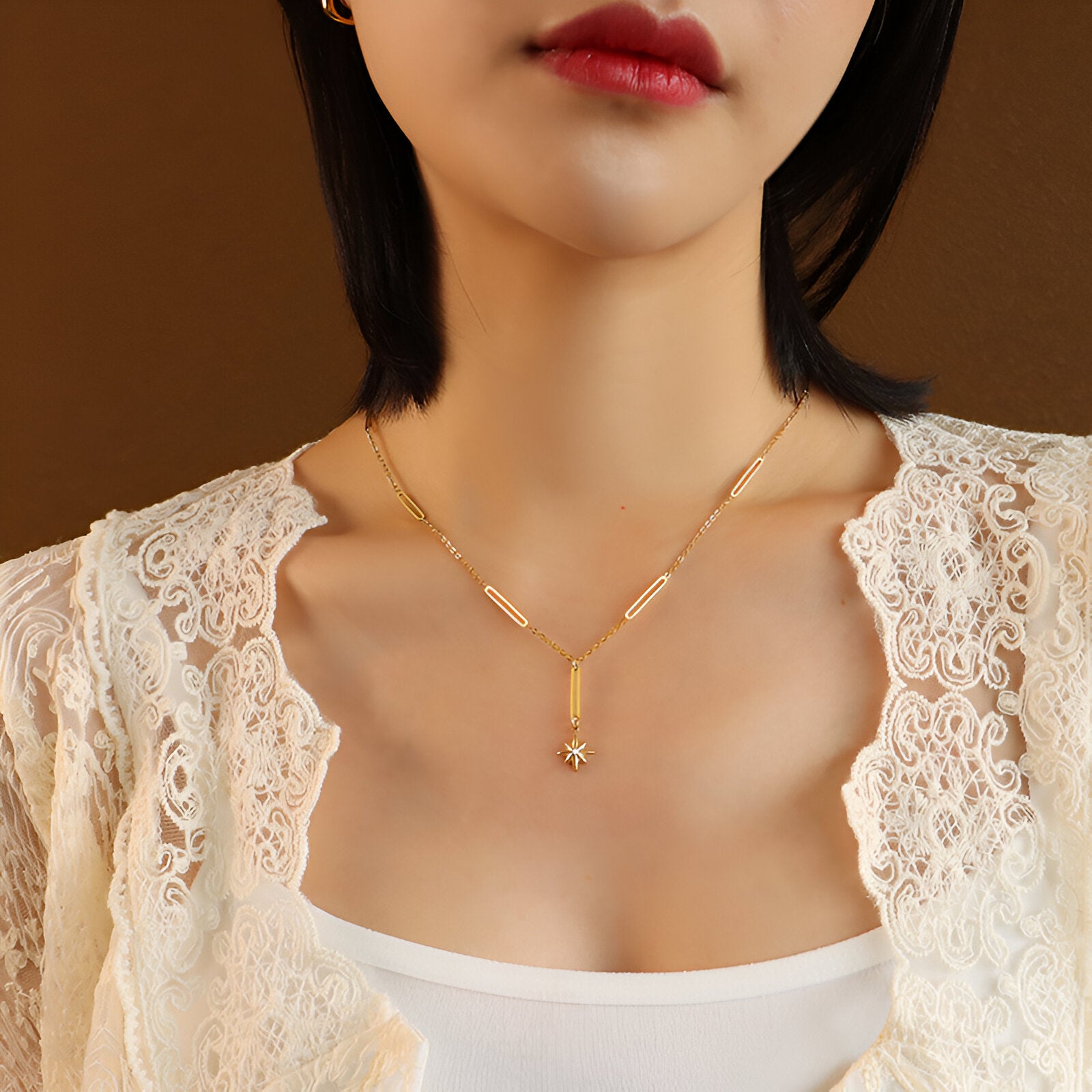 18K Gold Star Ball Pendant Necklace with Half Chain - Elegant Layered Jewelry for Women | Perfect for Date Night, Party & Everyday Wear