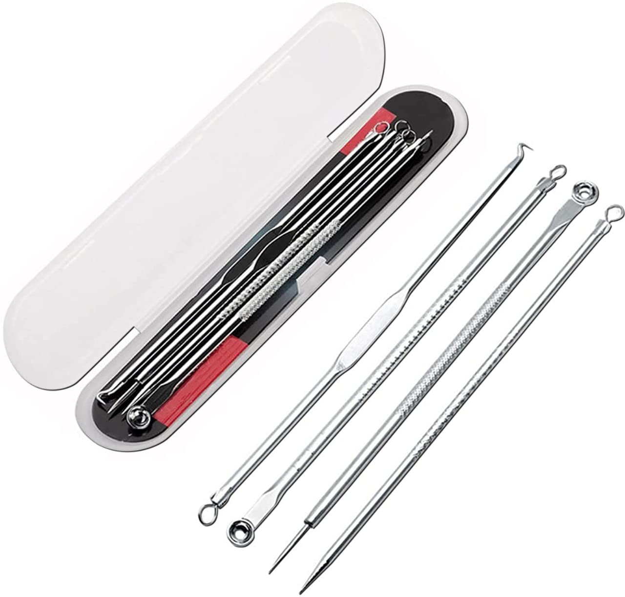 Gutargoo® 4-Piece Blackhead Remover Kit - Stainless Steel Pimple & Comedone Extractor Tool for Acne Treatment, Blemish Removal, Whitehead Popping - Perfect for Face & Nose Care for Women & Men - Ideal for Home Skincare Routine & Travel Beauty Essentials