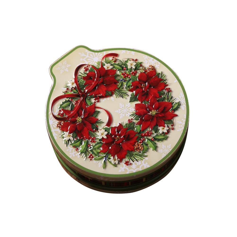 Christmas Themed Empty Candy Tins - Holiday Cookie Gift Storage Containers for Xmas Party Decorations - Christmas Wreath Design - Perfect for Holiday Gifting, Cookie Exchanges & Festive Decor