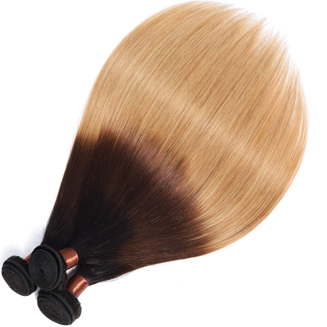 Brazilian Virgin Ombre Hair Extensions - Silky Straight Unprocessed Human Hair Weave 3 Bundles (T1B/4/27) - 28 28 28 Mixed Length for Natural Look & Styling Versatility - Perfect for Daily Wear, Parties & Special Occasions