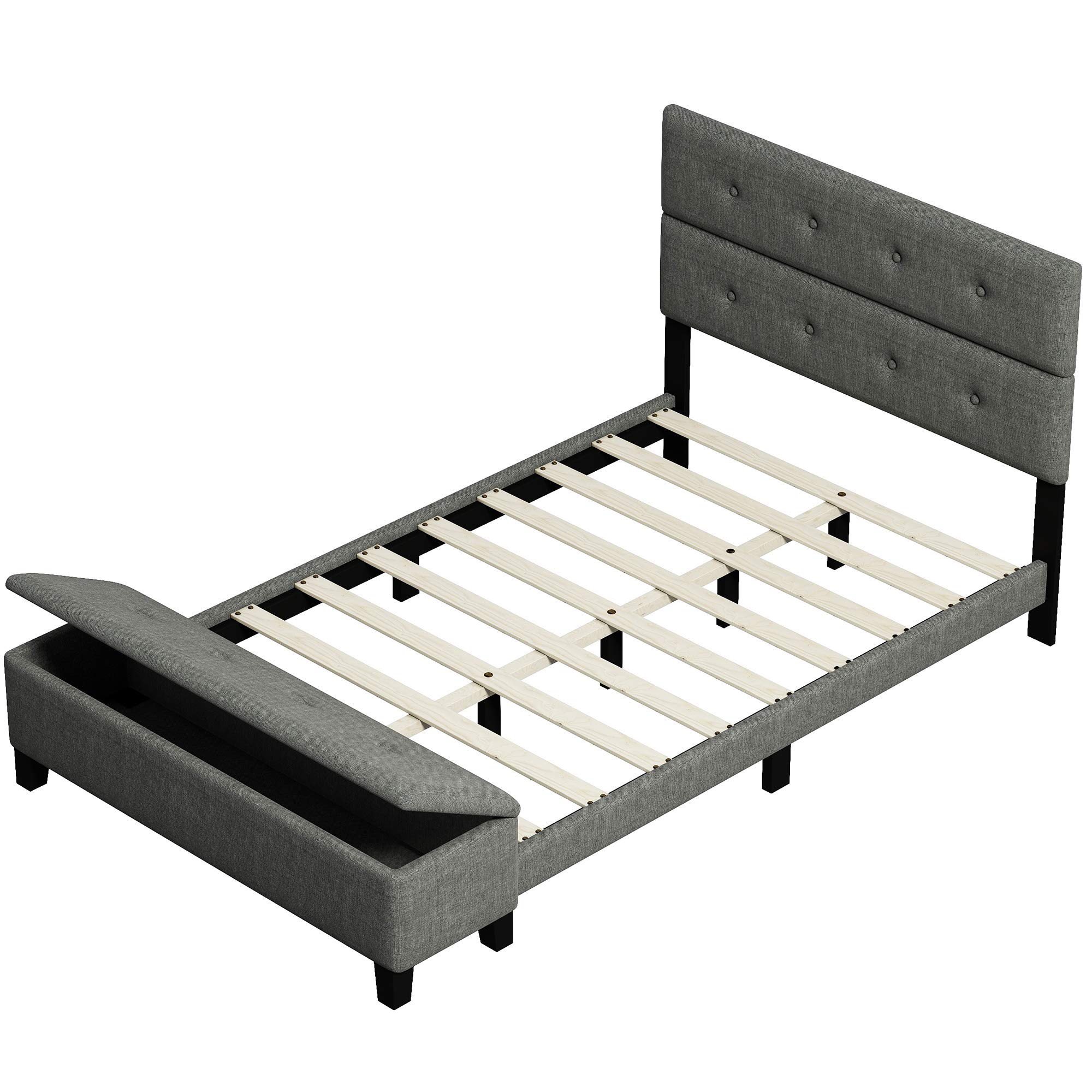 SOFTSEA Upholstered Full Size Platform Bed Frame with Storage Drawers - Modern Gray Bedroom Furniture for Small Spaces, Guest Rooms & Apartments