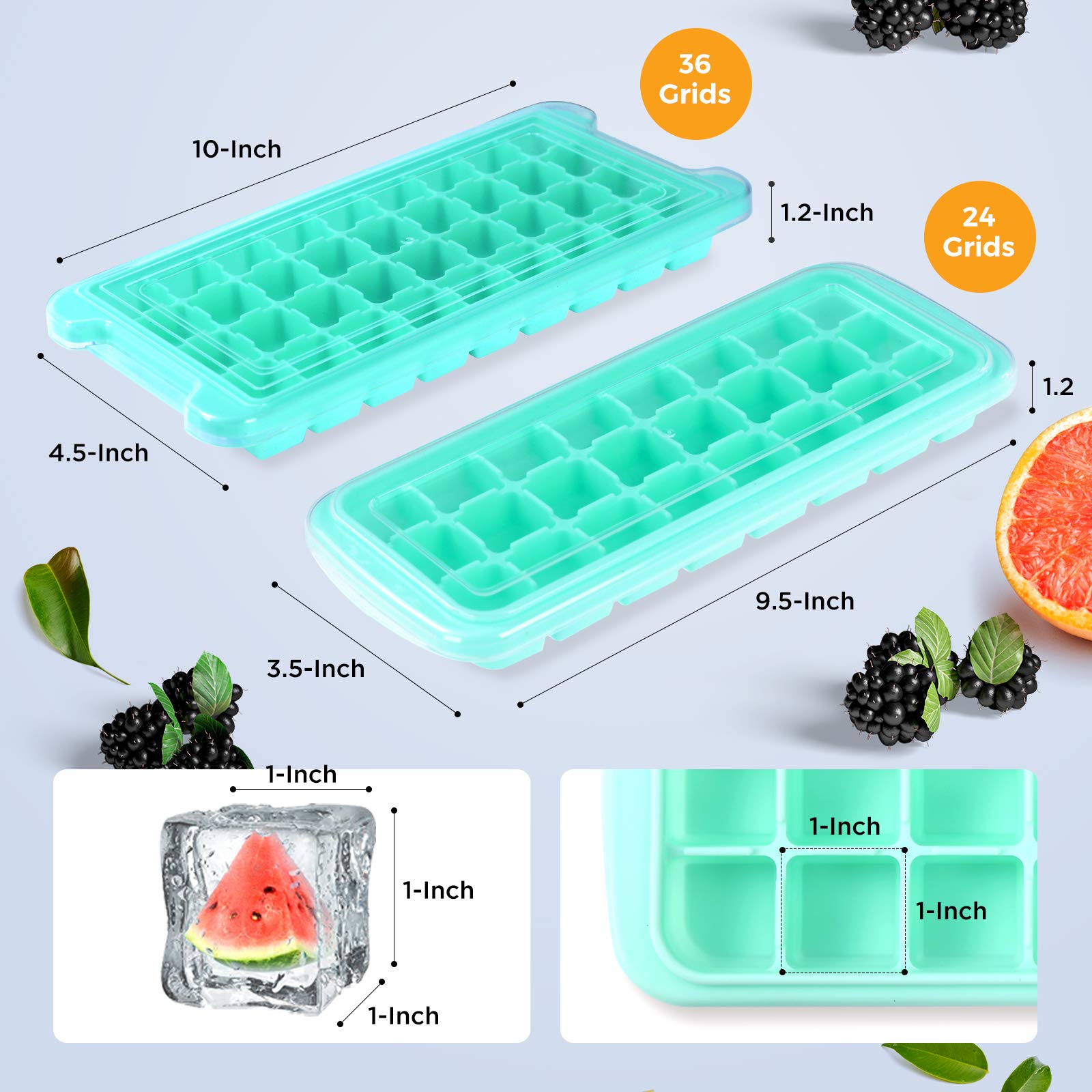 Premium Soft Silicone Ice Cube Tray with Secure PP Lid - Flexible Freezer-Safe Ice Mold (24 Cubes, Blue) for Cocktails, Smoothies & Party Drinks