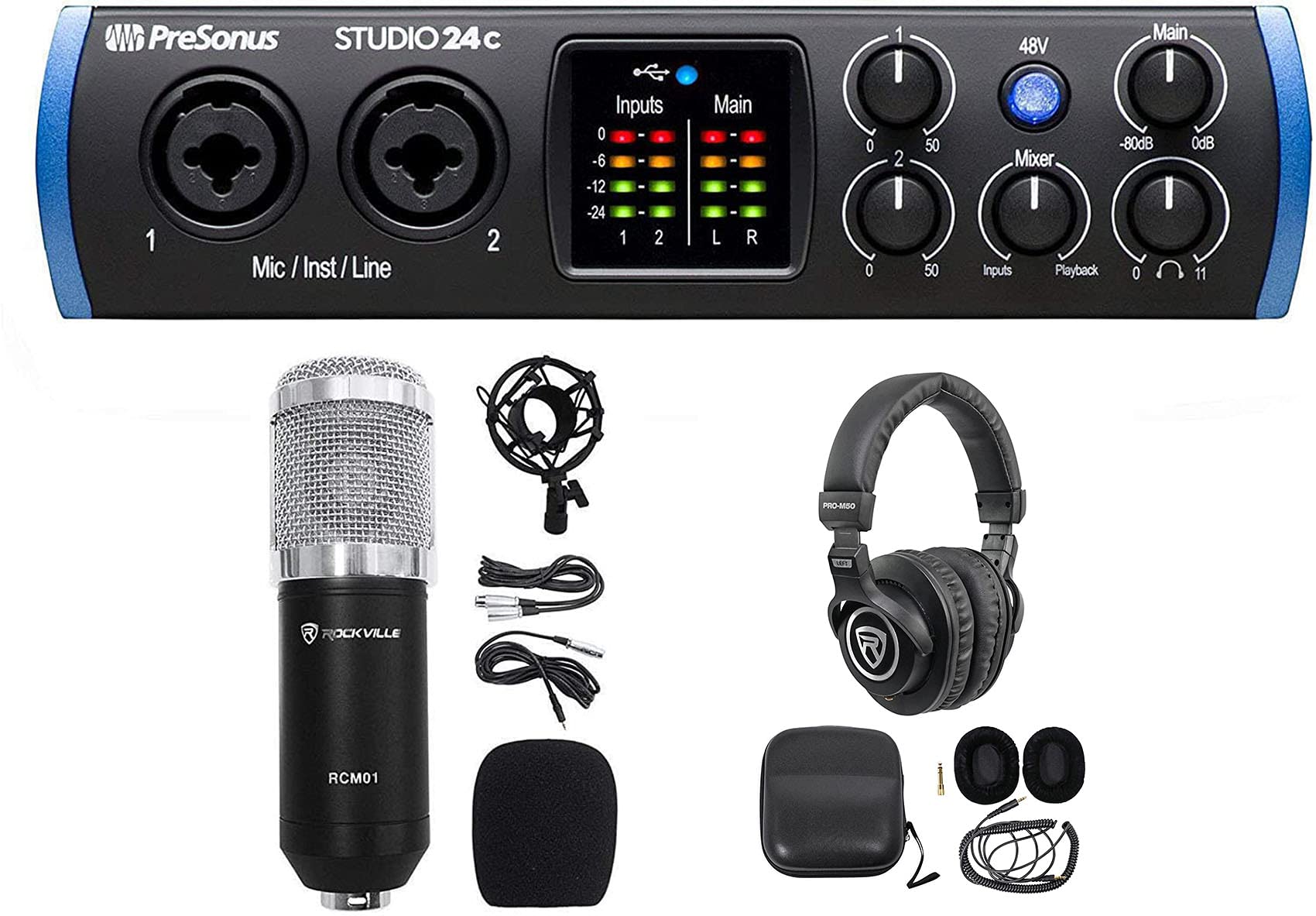 Presonus STUDIO 24C 2x2 USB-C Audio Interface with MIDI - Professional Recording Studio Equipment for Mic & Headphones | Perfect for Home Studios, Podcasting & Music Production