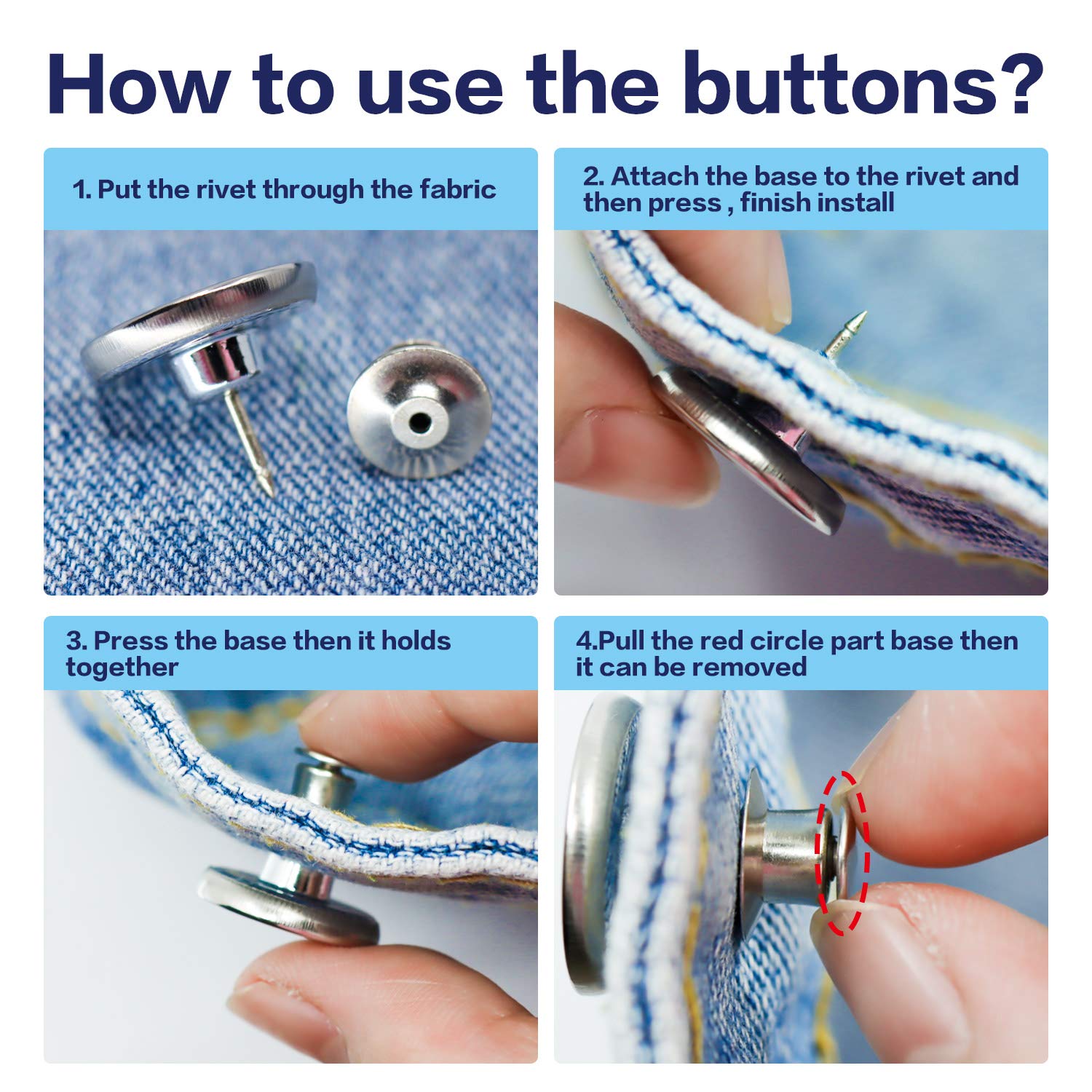 10 Pcs 17mm No Sew Jeans Buttons - Adjustable Metal Replacement Pants Buttons for DIY Crafts & Clothing Repair | Fashionable Button Pins for Jeans, Jackets, Denim & DIY Projects