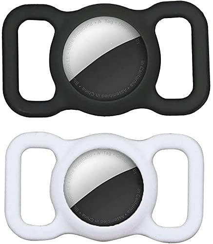 Apple AirTag Compatible Dog Collar Holder Case - Durable Silicone Protective Cover for Small Pets & Cats - Secure Loop Design (Black & White) - Perfect for Tracking Dogs, Cats & Small Animals During Outdoor Adventures