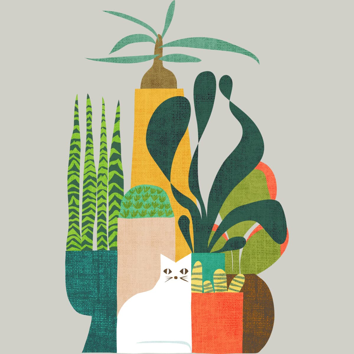 Design By Humans Men's Cat and Plants Graphic T-Shirt - Soft Cotton Tee with Unique Art Print - Perfect for Casual Wear, Gifts & Cat Lovers