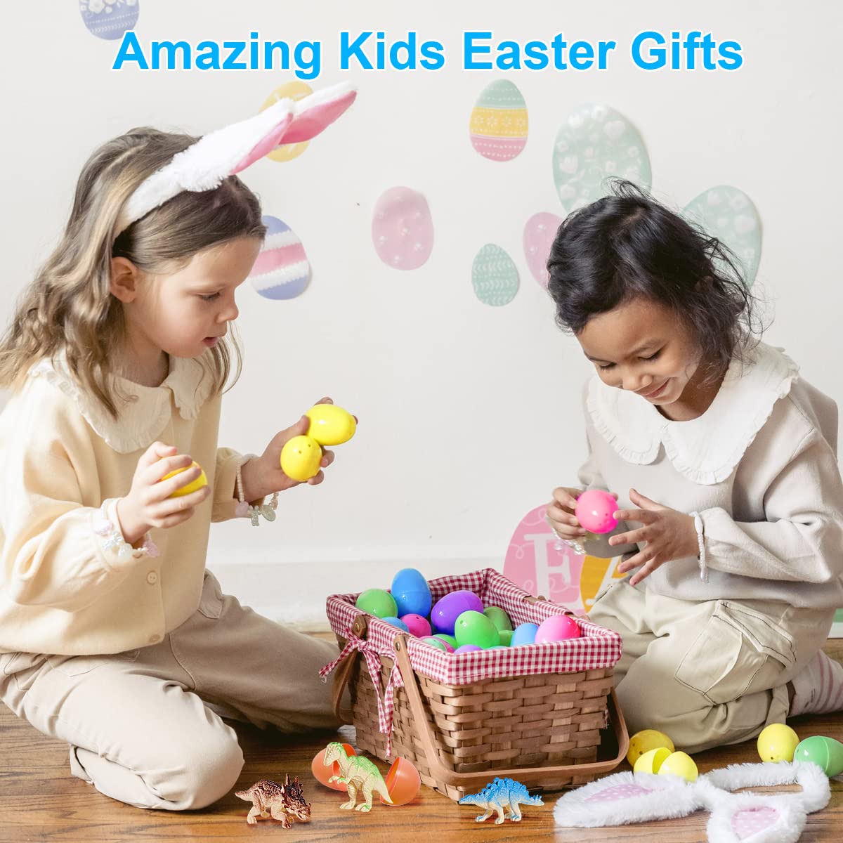 12 Pack Prefilled Easter Eggs with Mini Dinosaur Toys - Dinosaur Figures for Kids Easter Gifts, Egg Hunts, Basket Stuffers & Party Favors - Perfect for Easter Celebrations, Classroom Activities and Birthday Party Games