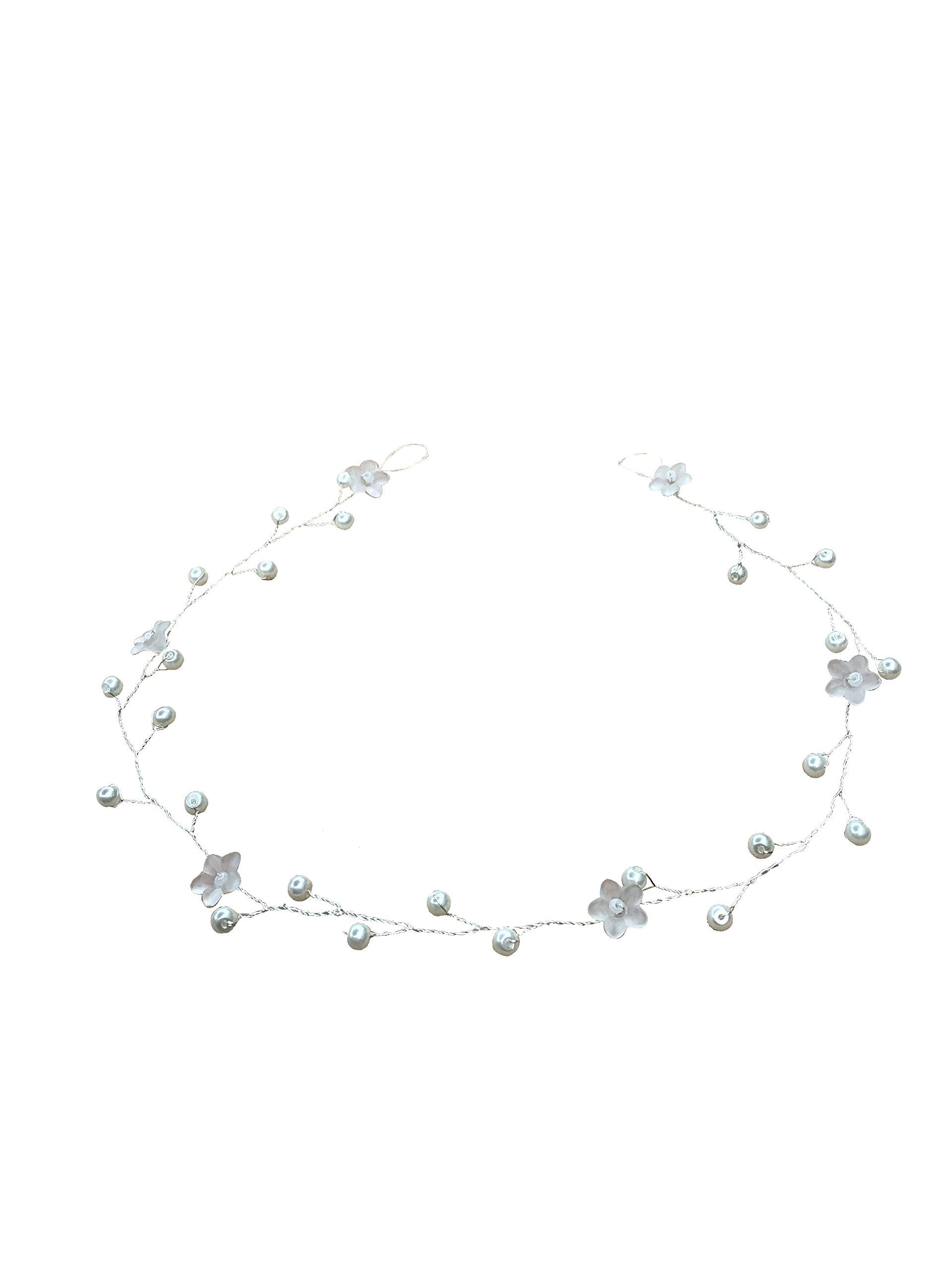 Elegant Silver Wire Wedding Hair Vine with Flowers & Pearls | Handmade in UK | Perfect for Bridal, Boho & Vintage Hairstyles