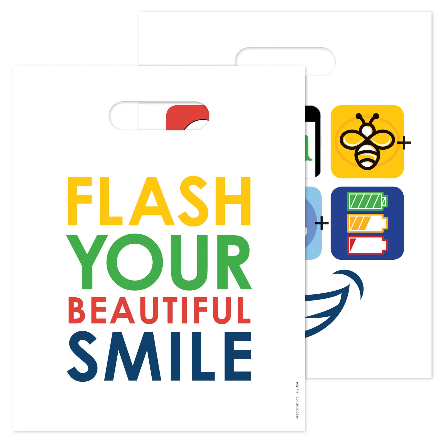 Practicon Flash Your Beautiful Smile 8x10 Dental Hygiene Goodie Bags - 100 Pack Plastic Gift Bags for Dentist Office Patient Care & Promotional Giveaways | Perfect for Dental Appointments, Office Events & Oral Health Awareness Campaigns