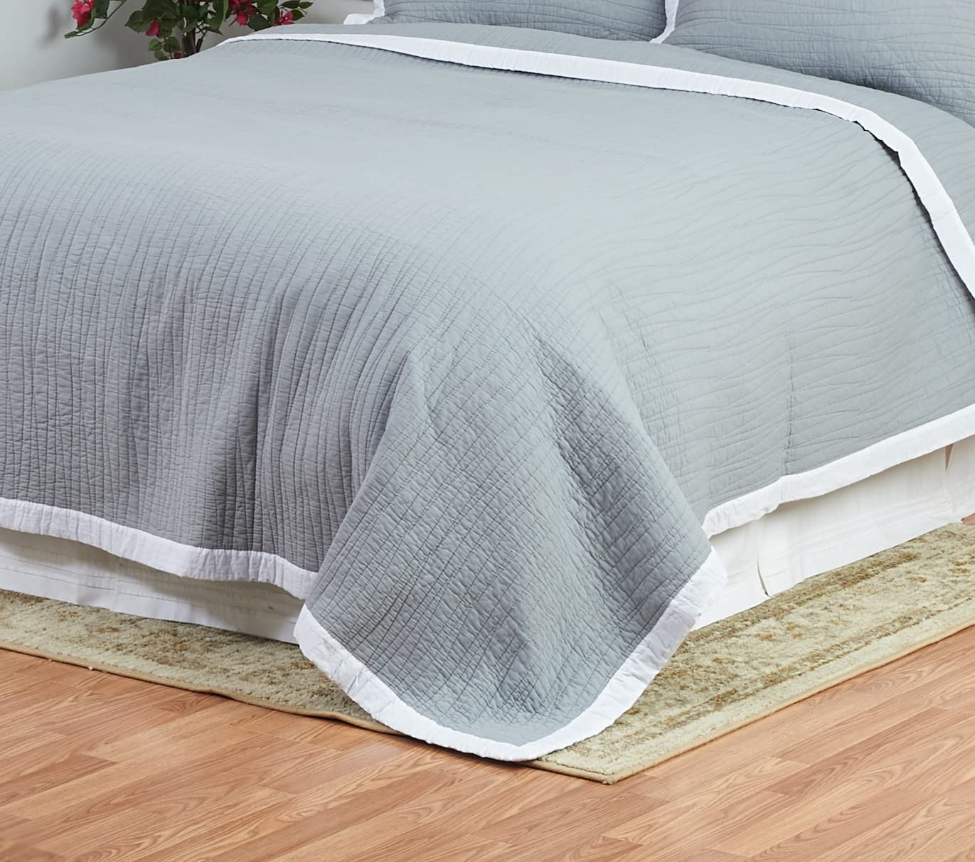 C&F Home Kinsley Slate King 3-Piece Reversible Coverlet Quilt Set with 2 King Shams - Solid Grey Bedding for Master Bedroom, Guest Room & Luxury Hotel Decor