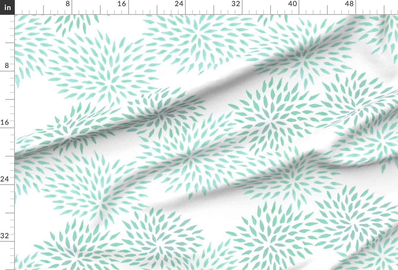 Summer Mums Jade Flowers Aqua White Floral Asian Inspired Printed Velvet Fabric by The Yard - Upholstery, Home Decor, Apparel Fabric for Sofa, Curtains, Dresses & DIY Crafts