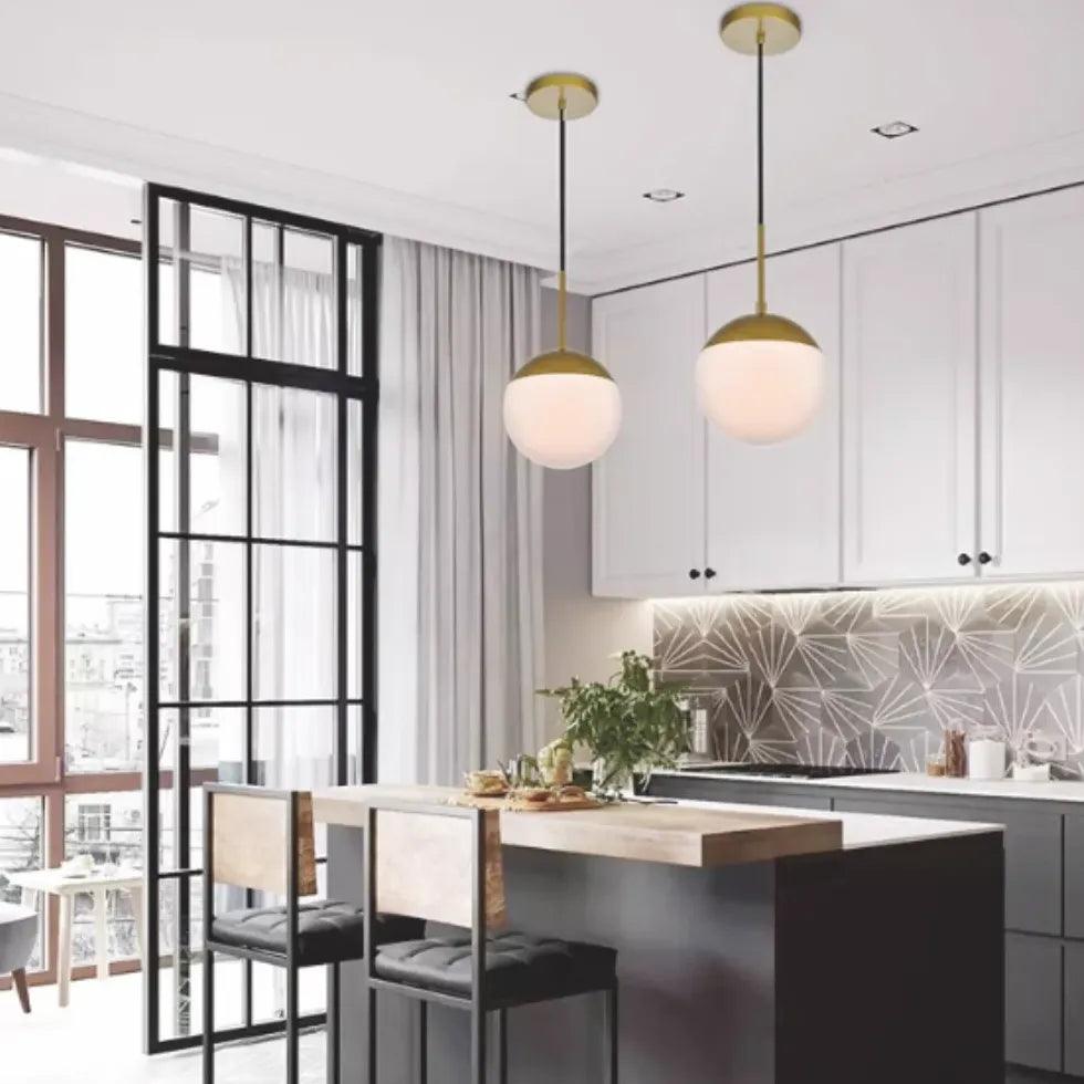 Modern Single Bead Pendant Light for Kitchen Island - Elegant Dining Room & Bar Lighting Fixture - Perfect for Farmhouse, Contemporary & Industrial Decor