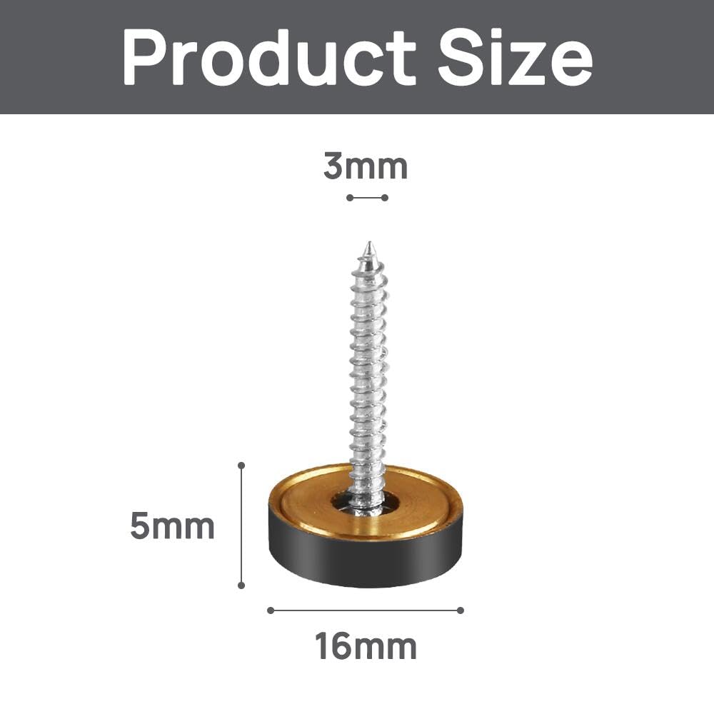 Decorative Solid Brass Mirror Screws with Black Caps - 16MM (8 Pack) - Perfect for Framing Mirrors, Wall Art, and Home Décor Fastening