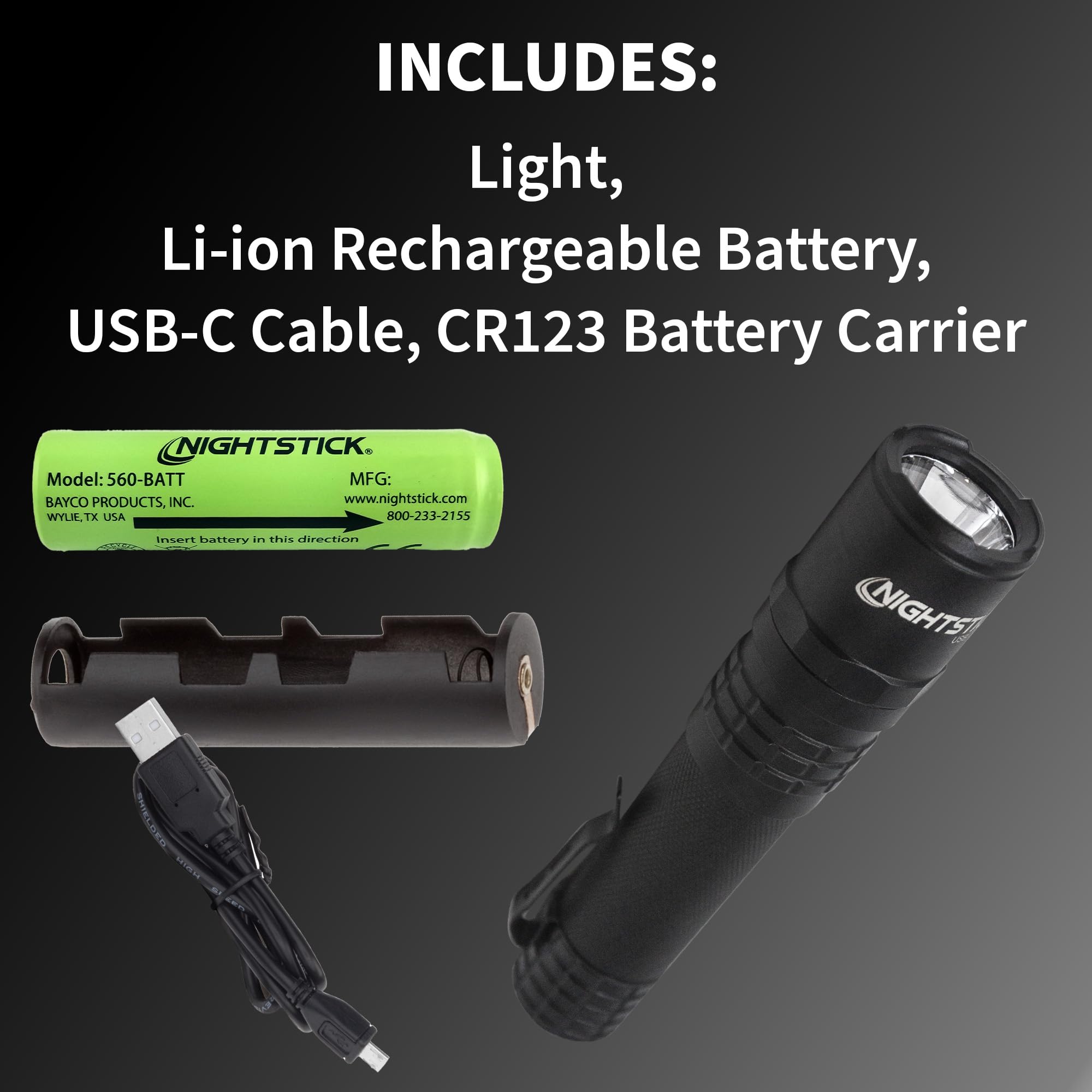 Nightstick USB-558XL USB-C Rechargeable Tactical Flashlight - 1000 Lumens, Durable Black LED Flashlight for Police, Security, Hunting & Outdoor Adventures